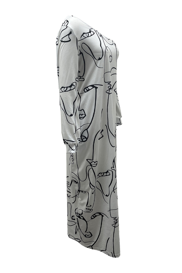 Printed Single Shoulder Lantern Sleeve Maxi Dress | Trendsi