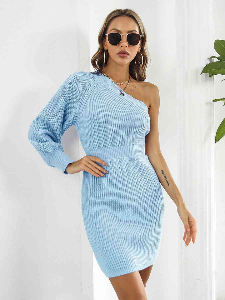 One-Shoulder Mini Sweater Dress | 1mrk.com