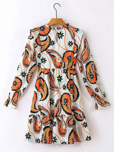 Ruffled Printed Flounce Sleeve Mini Dress |1mrk.com