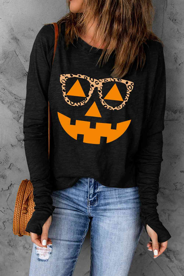 Pumpkin Face Graphic Long Sleeve T-Shirt | 1mrk.com