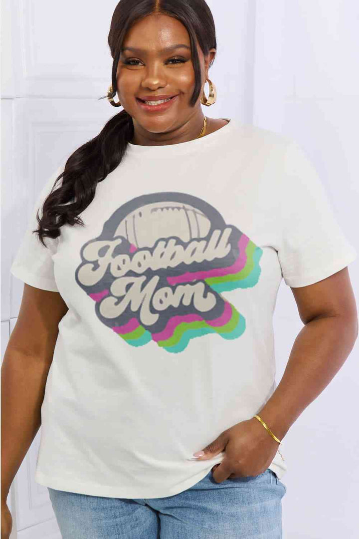 Simply Love Full Size FOOTBALL MOM Graphic Cotton Tee | 1mrk.com