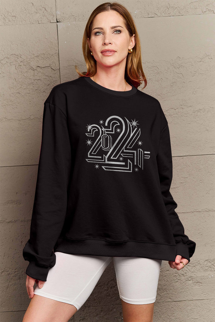 Simply Love Full Size 2024 Round Neck Dropped Shoulder Sweatshirt | Trendsi