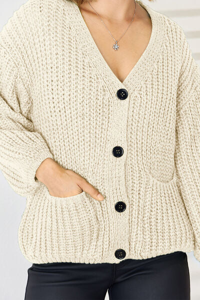 Pocketed Button Up Dropped Shoulder Cardigan | Trendsi