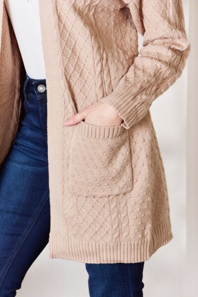 Hailey & Co Full Size Cable-Knit Pocketed Cardigan |1mrk.com