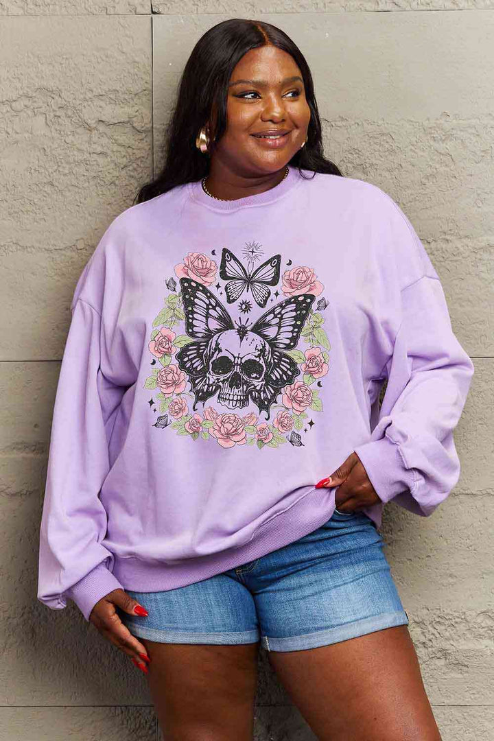 Simply Love Simply Love Full Size Skull Butterfly Graphic Sweatshirt |1mrk.com