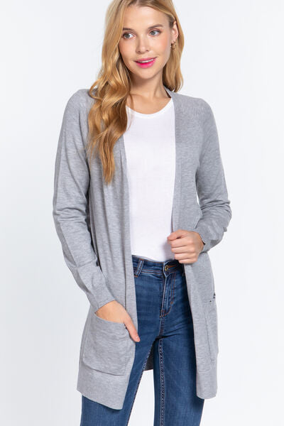 ACTIVE BASIC Open Front Long Sleeve Cardigan | Trendsi