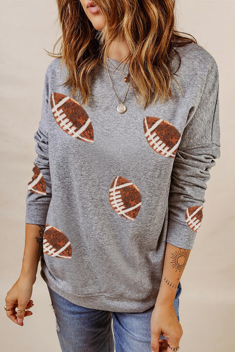 Sequin Rugby Graphic Dropped Shoulder Sweatshirt |1mrk.com