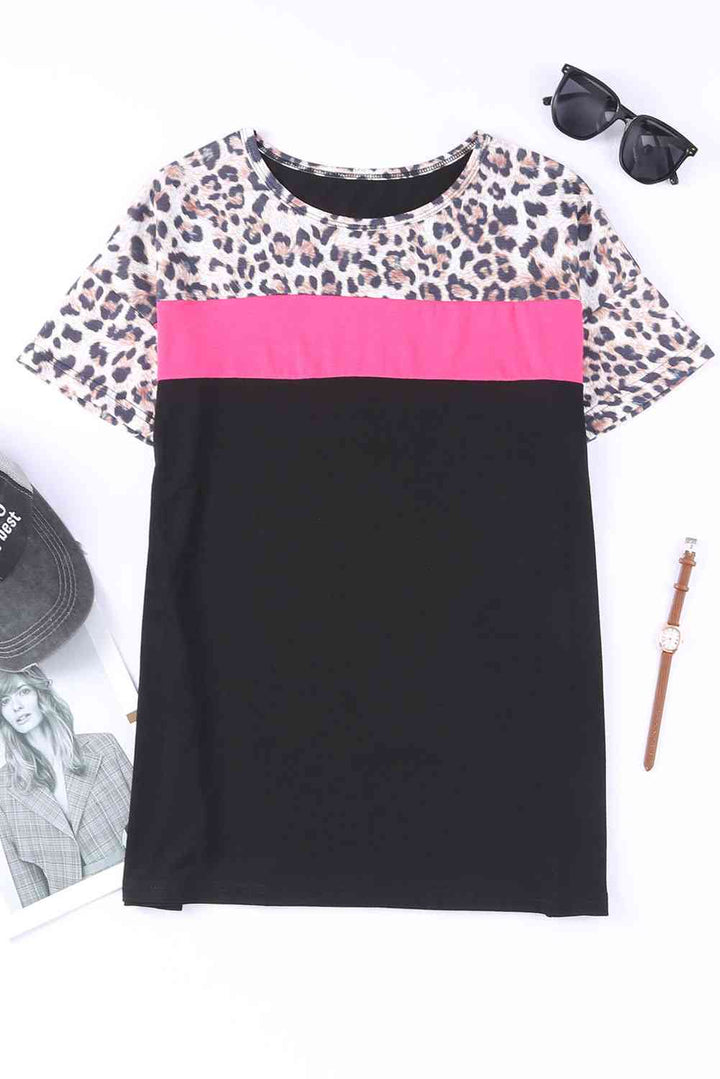 Leopard Color Block Short Sleeve Tee | 1mrk.com