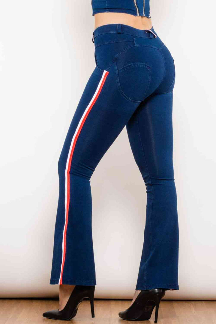 Side Stripe Buttoned Bootcut Jeans | 1mrk.com