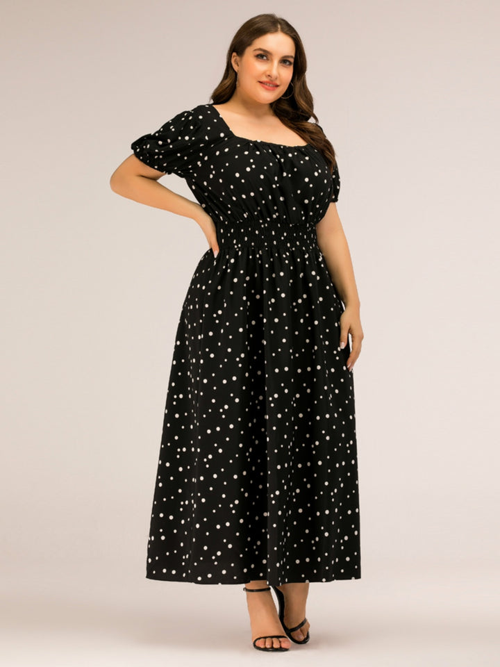 Plus Size Polka Dot Square Neck Dress | Trendsi