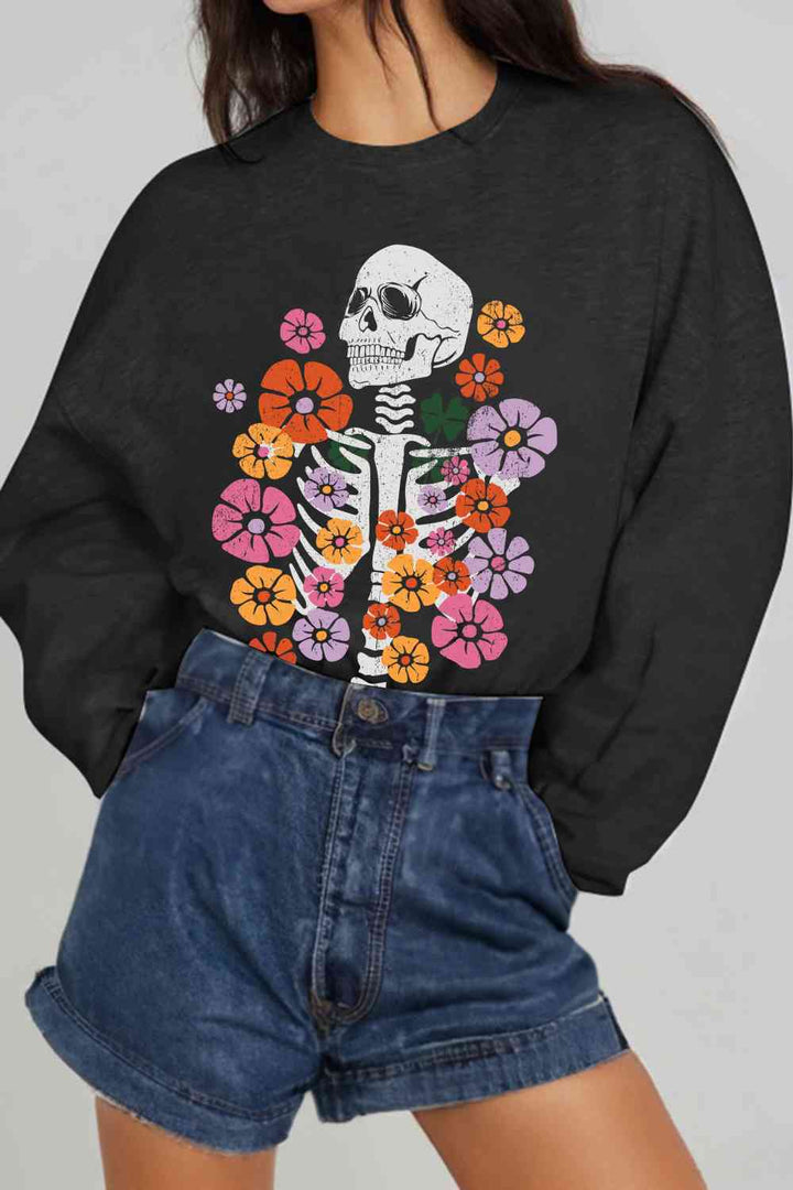 Simply Love Simply Love Full Size Flower Skeleton Graphic Sweatshirt |1mrk.com