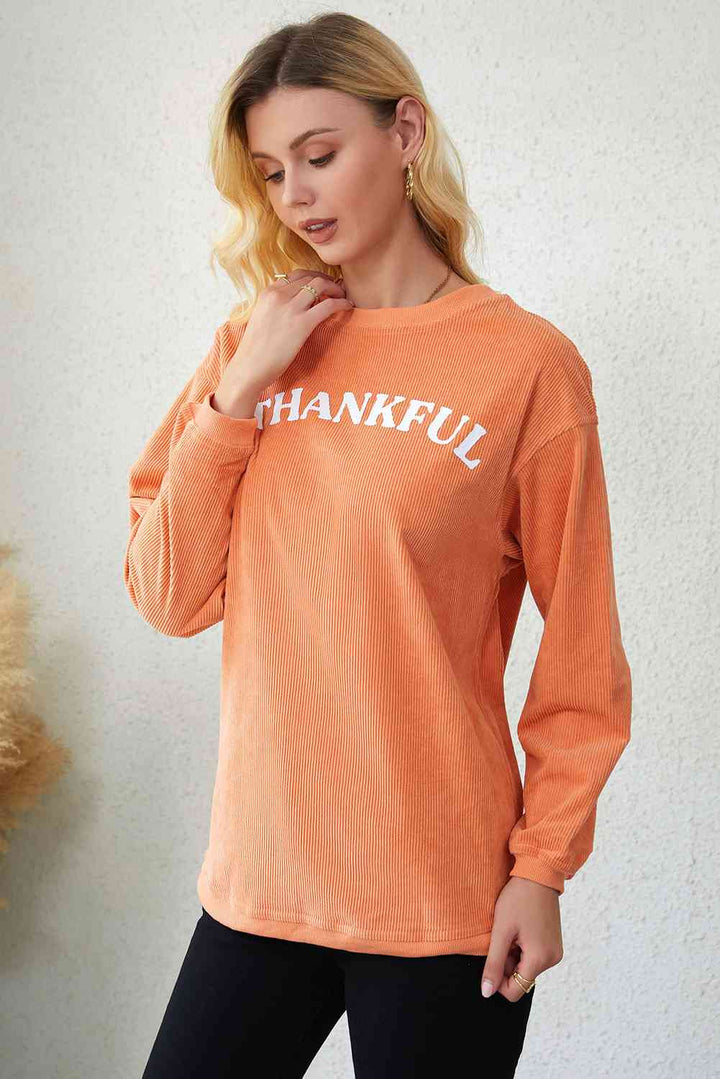 THANKFUL Graphic Round Neck Long Sleeve Sweatshirt |1mrk.com