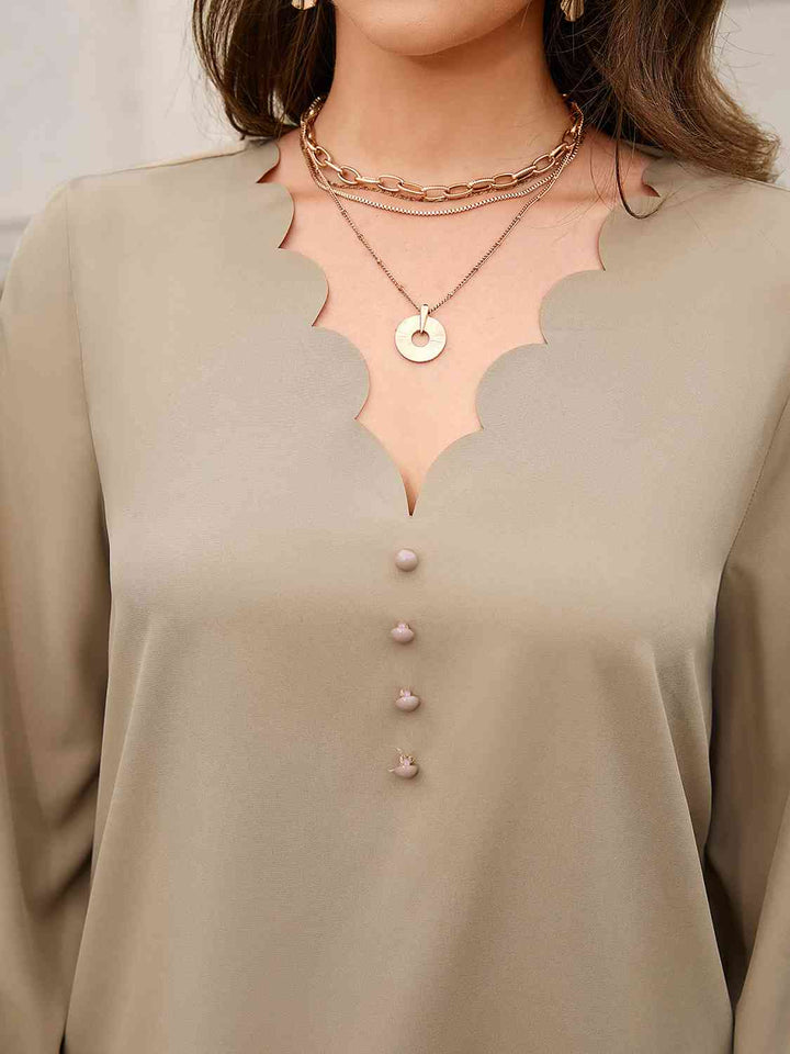 V-Neck Long Sleeve Blouse | 1mrk.com