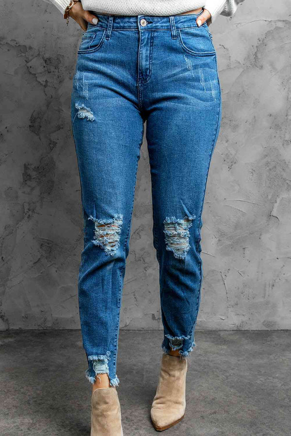 Stylish Distressed Cropped Jeans | 1mrk.com