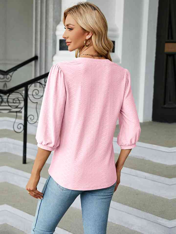 Notched Neck Three-Quarter Sleeve Blouse | 1mrk.com