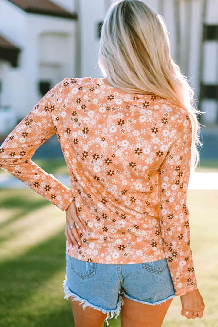 Floral Print Round Neck Long Sleeve Tee | 1mrk.com