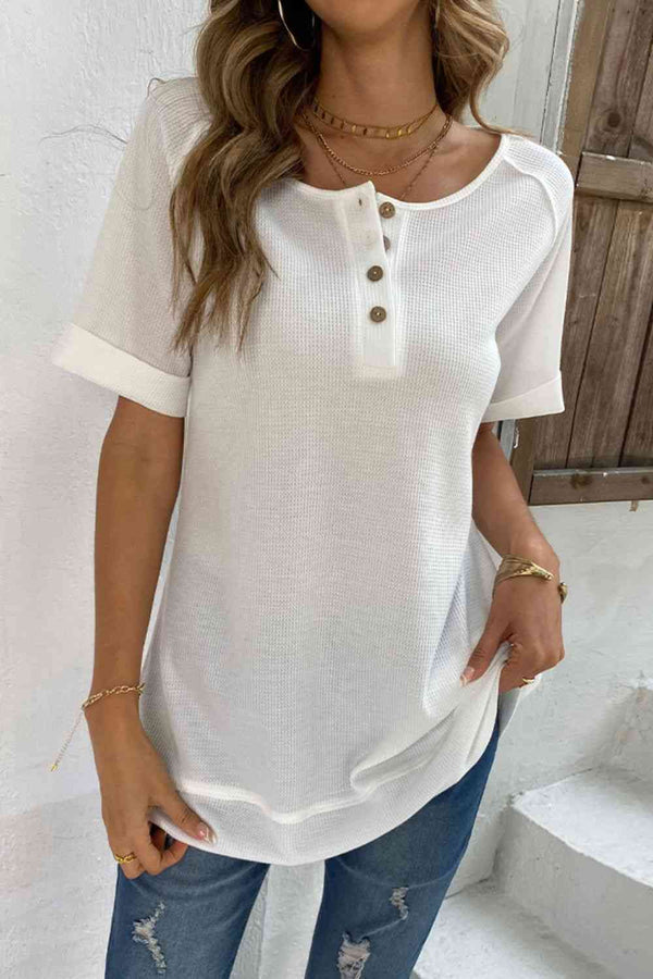 Cuffed Sleeve Henley Top | 1mrk.com