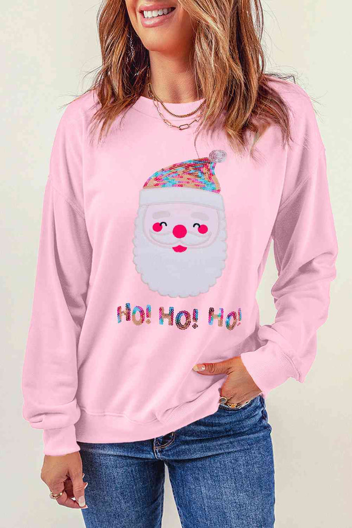 Sequin Santa Graphic Round Neck Sweatshirt |1mrk.com