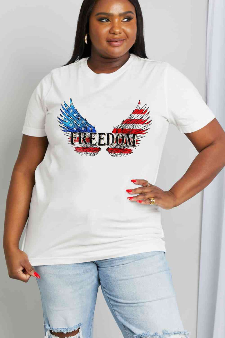 Simply Love Full Size FREEDOM Wing Graphic Cotton Tee | 1mrk.com