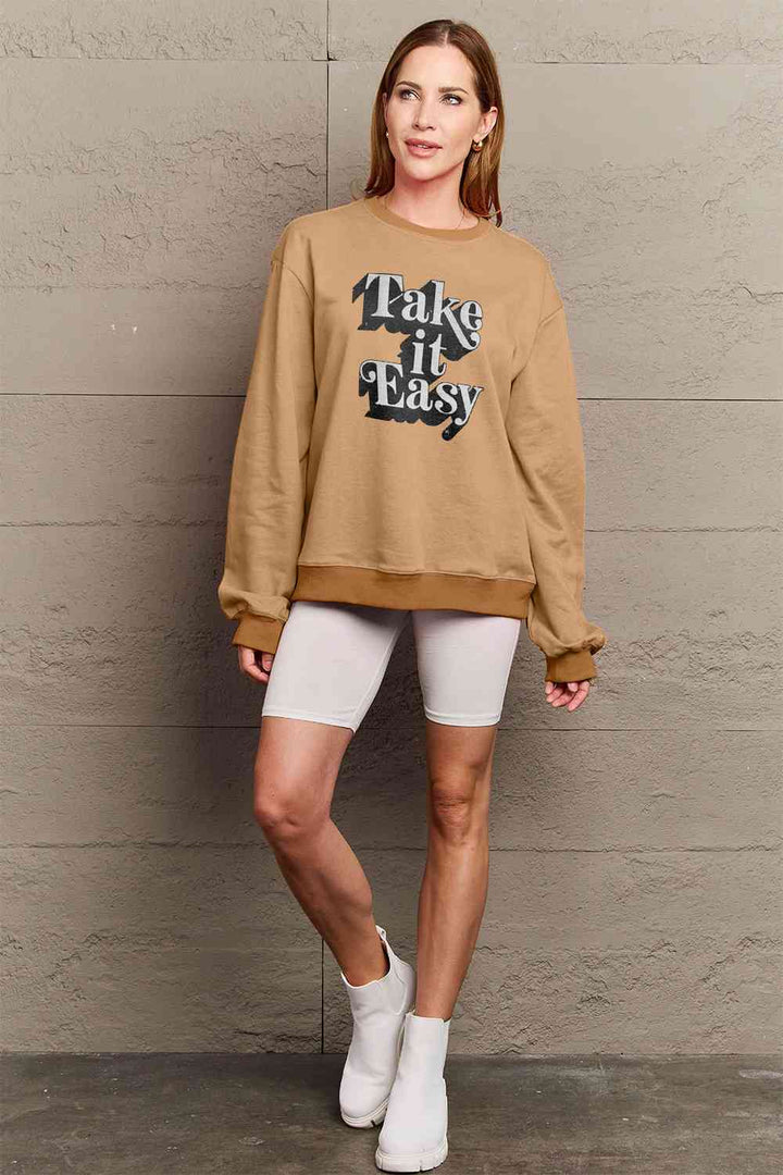 Simply Love Full Size TAKE IT EASY Graphic Sweatshirt |1mrk.com