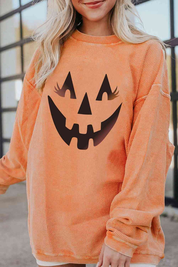 Round Neck Dropped Shoulder Jack-O'-Lantern Graphic Sweatshirt |1mrk.com