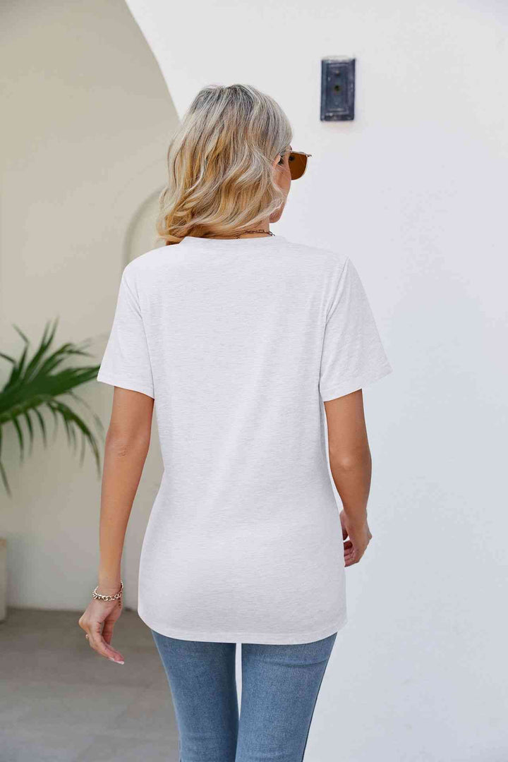 V-Neck Crisscross Short Sleeve Tee | 1mrk.com