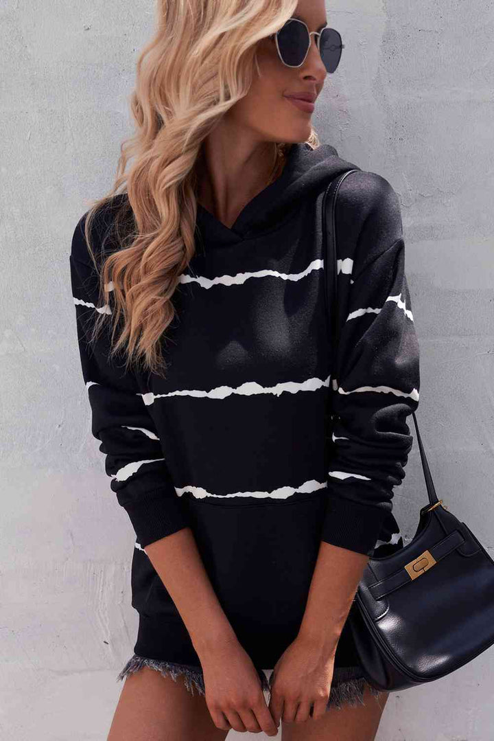 Striped Drop Shoulder Hoodie with Kangaroo Pocket | 1mrk.com