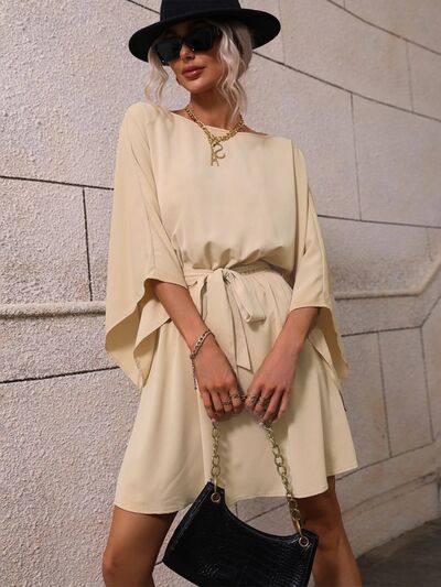 Tie Waist Kimono Sleeve Mini Dress |1mrk.com