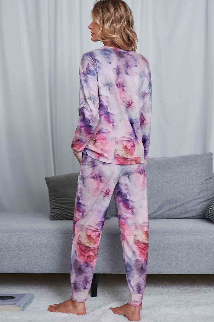 Tie-Dye Crewneck Top and Drawstring Waist Joggers Lounge Set | 1mrk.com