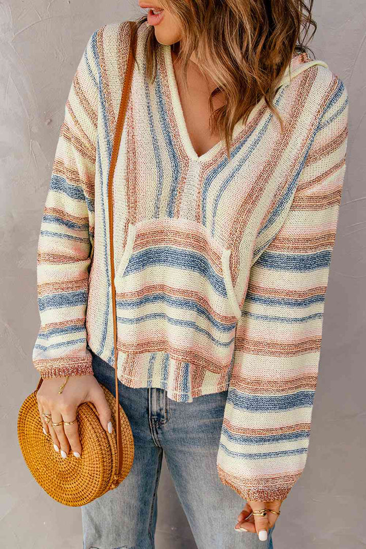 Striped Hooded Sweater with Kangaroo Pocket |1mrk.com