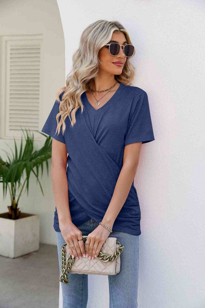 V-Neck Crisscross Short Sleeve Tee | 1mrk.com