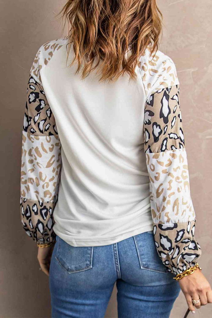 Leopard Round Neck Dropped Shoulder Sweatshirt |1mrk.com