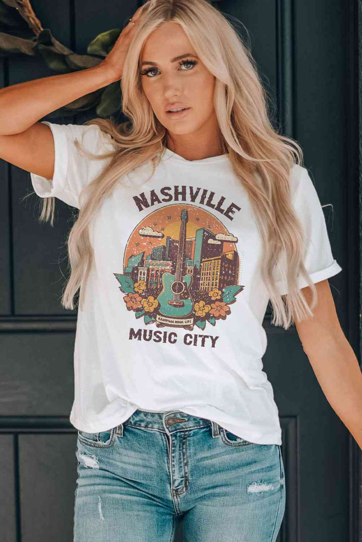 NASHVILLE MUSIC CITY Graphic Round Neck Tee | 1mrk.com