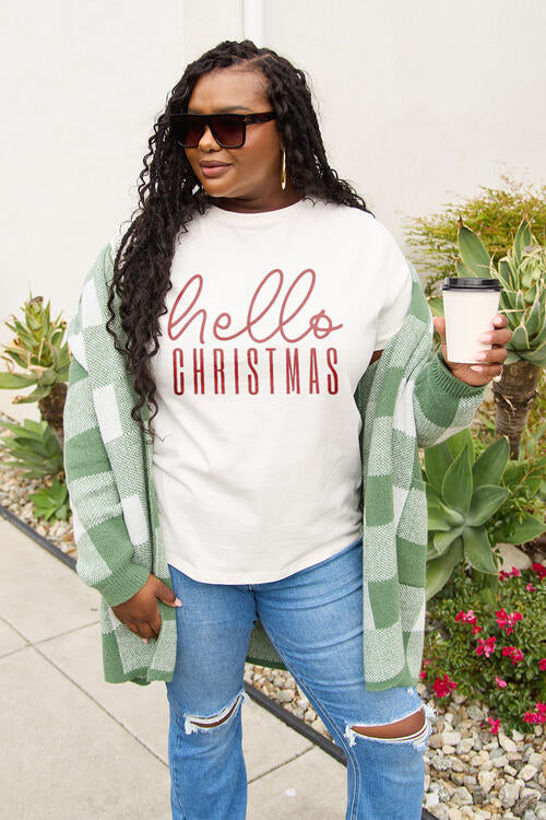 Simply Love Full Size HELLO CHRISTMAS Short Sleeve T-Shirt | 1mrk.com