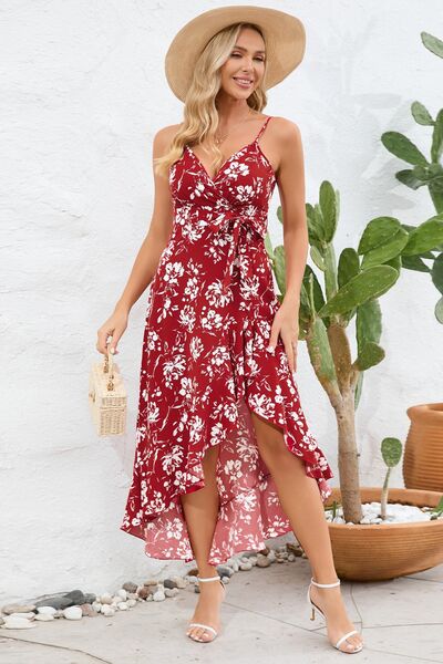 High-Low Tie Waist Printed Cami Dress |1mrk.com