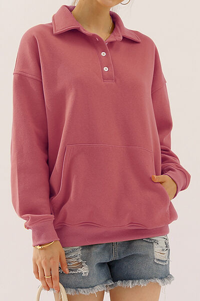 Ninexis Full Size Quarter-Button Collared Sweatshirt |1mrk.com