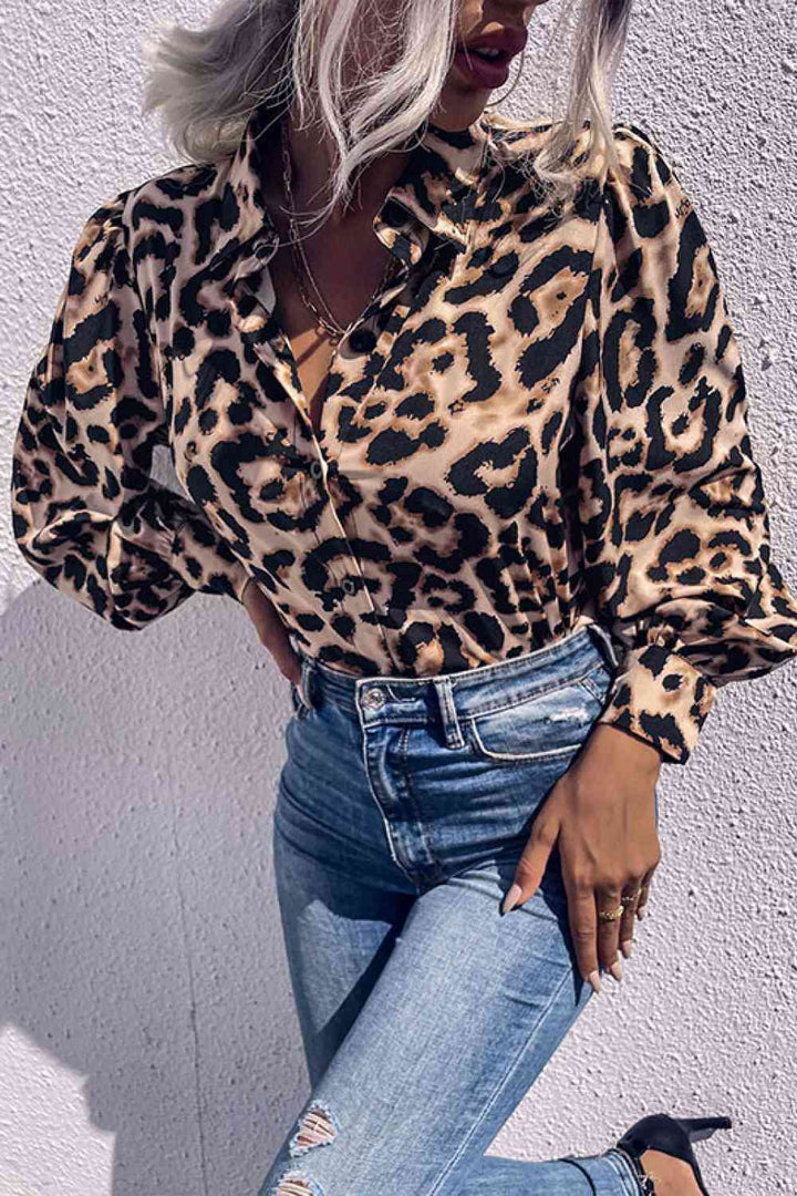 Leopard Printed Button Down Blouse |1mrk.com