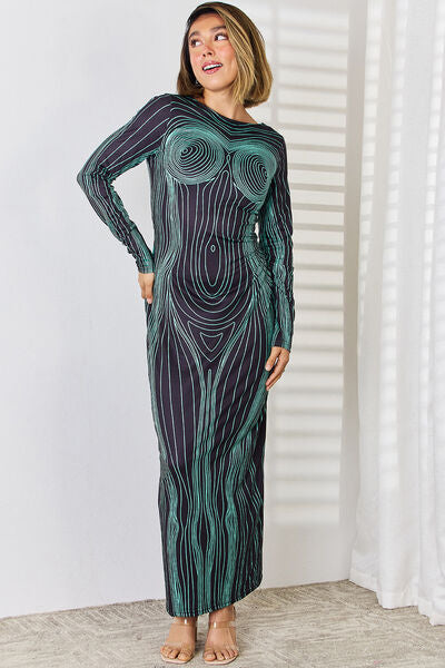 Cutout Round Neck Long Sleeve Maxi Dress |1mrk.com