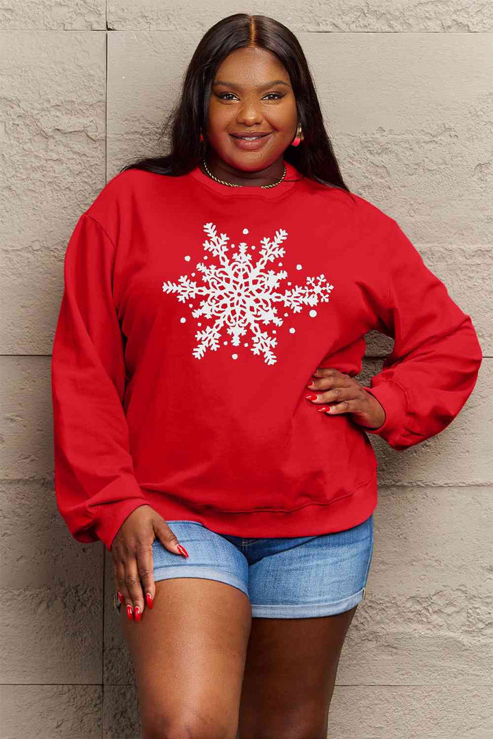 Simply Love Full Size Snowflake Graphic Sweatshirt |1mrk.com