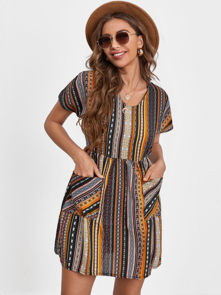 Pocketed Striped Short Sleeve Dress | Trendsi