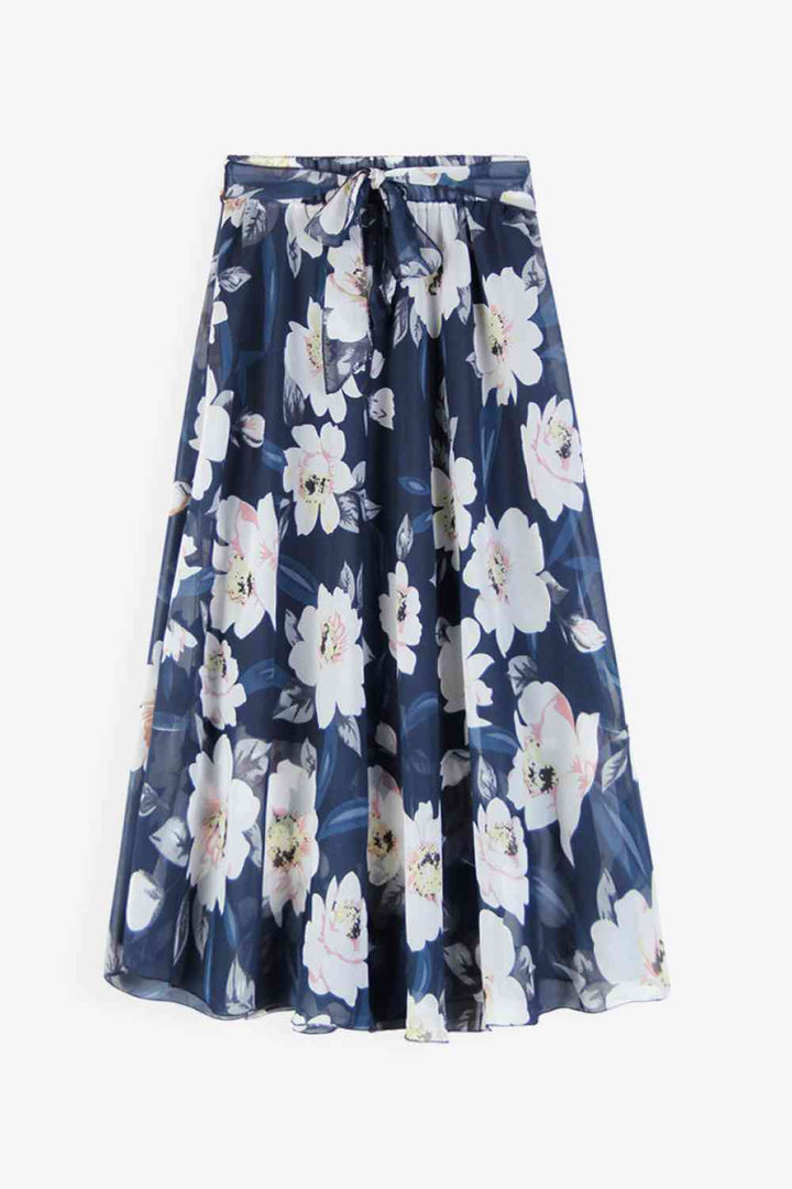 Full Size Floral Tie-Waist Skirt |1mrk.com