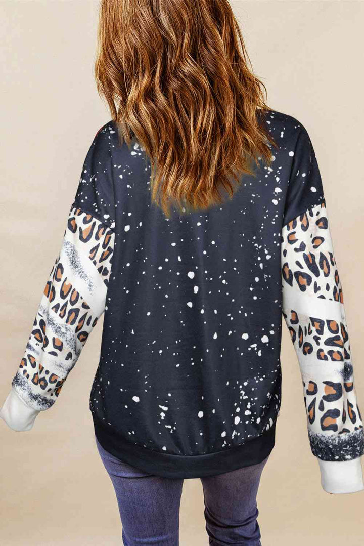 Letter Graphic Leopard Drop Shoulder Sweatshirt |1mrk.com