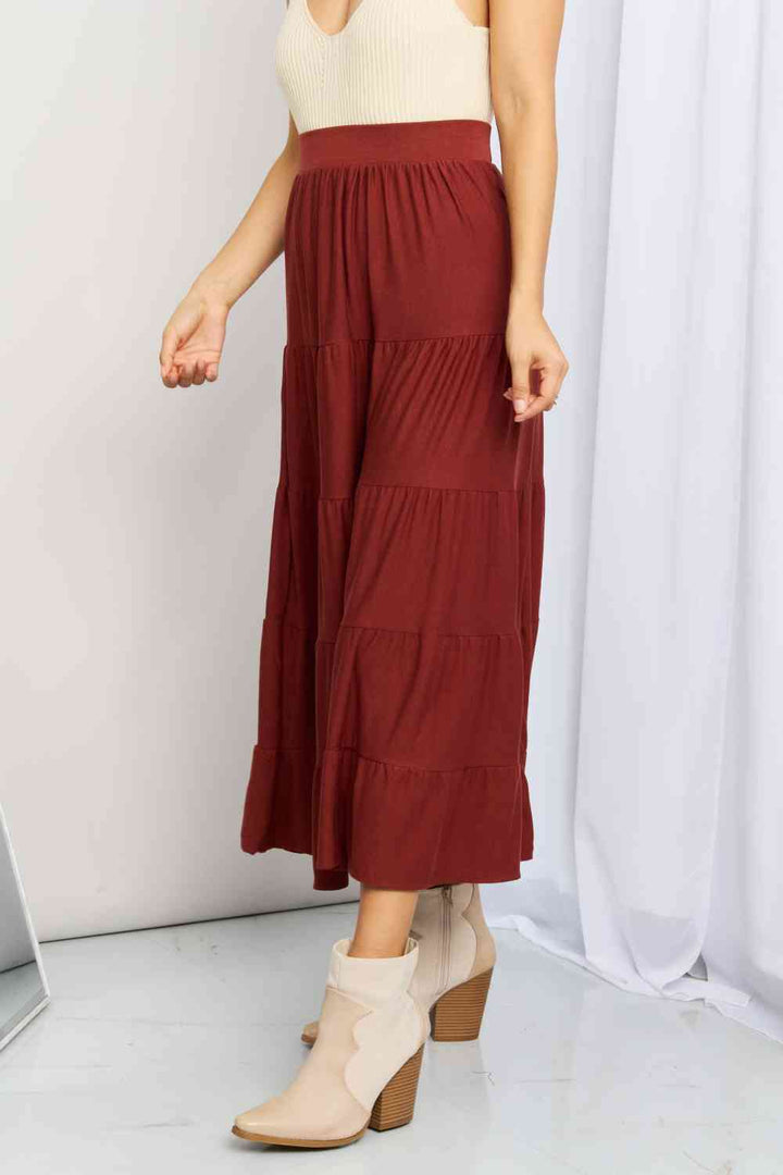 Zenana Full Size Wide Waistband Tiered Midi Skirt | 1mrk.com