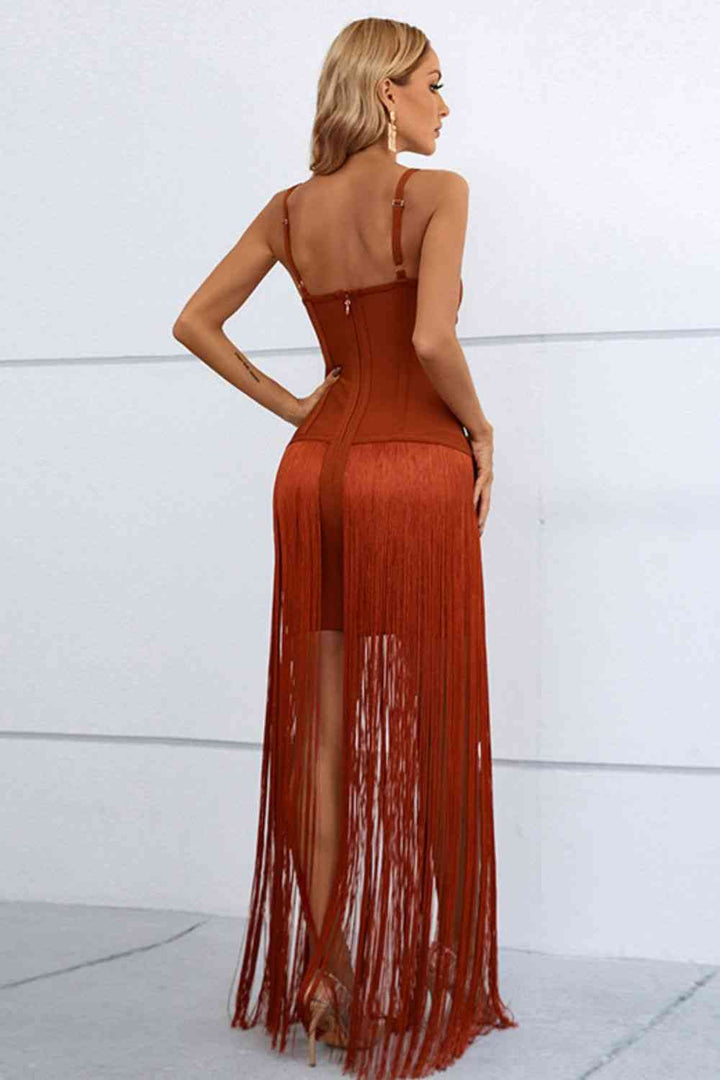 Cutout Strappy Neck Fringe Dress | 1mrk.com