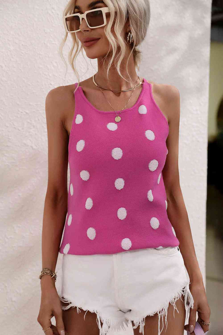 Polka Dot Round Neck Knit Tank | 1mrk.com