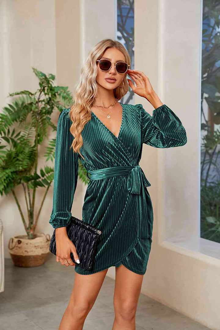 Ribbed Tie Front Mini Dress |1mrk.com