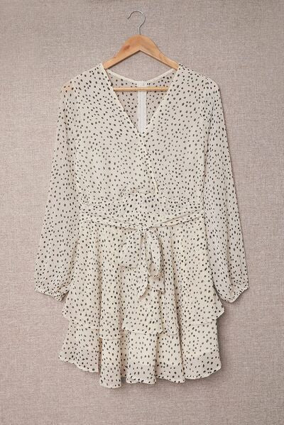 Tied Polka Dot Balloon Sleeve Layered Dress | Trendsi