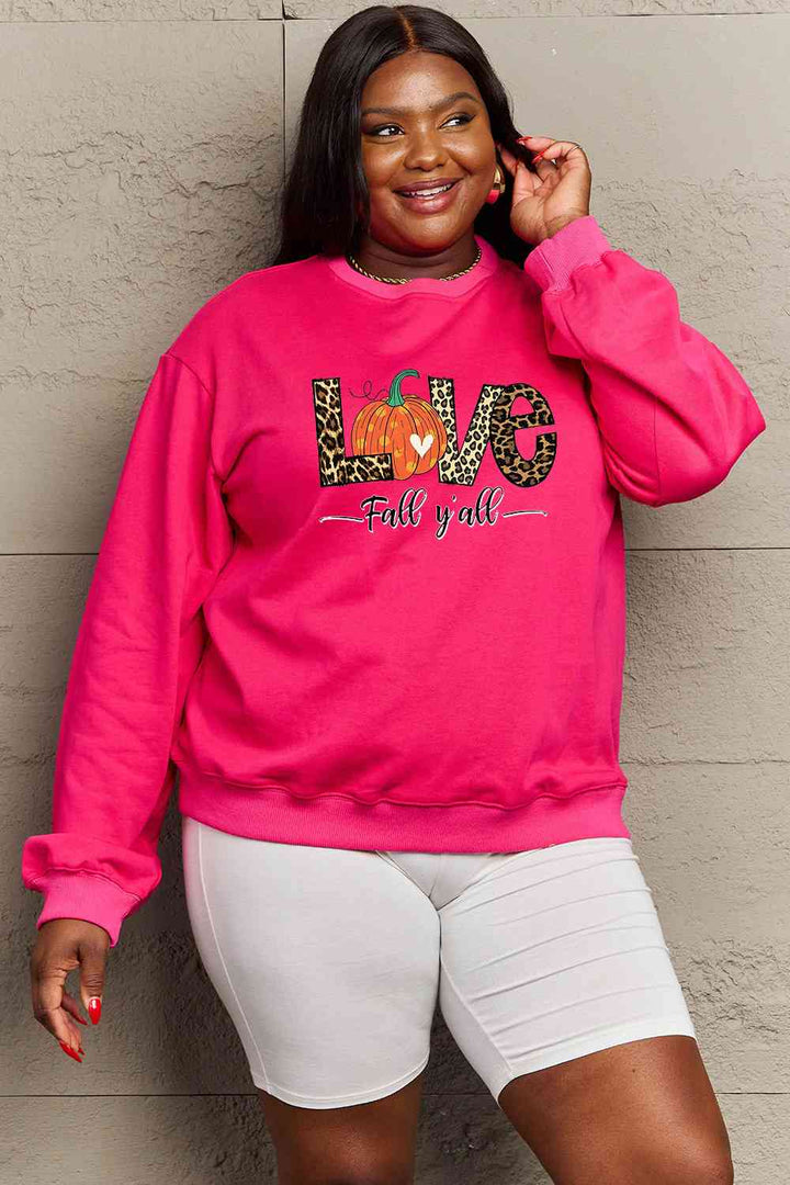 Simply Love Full Size LOVE FALL Y'ALL Graphic Sweatshirt |1mrk.com