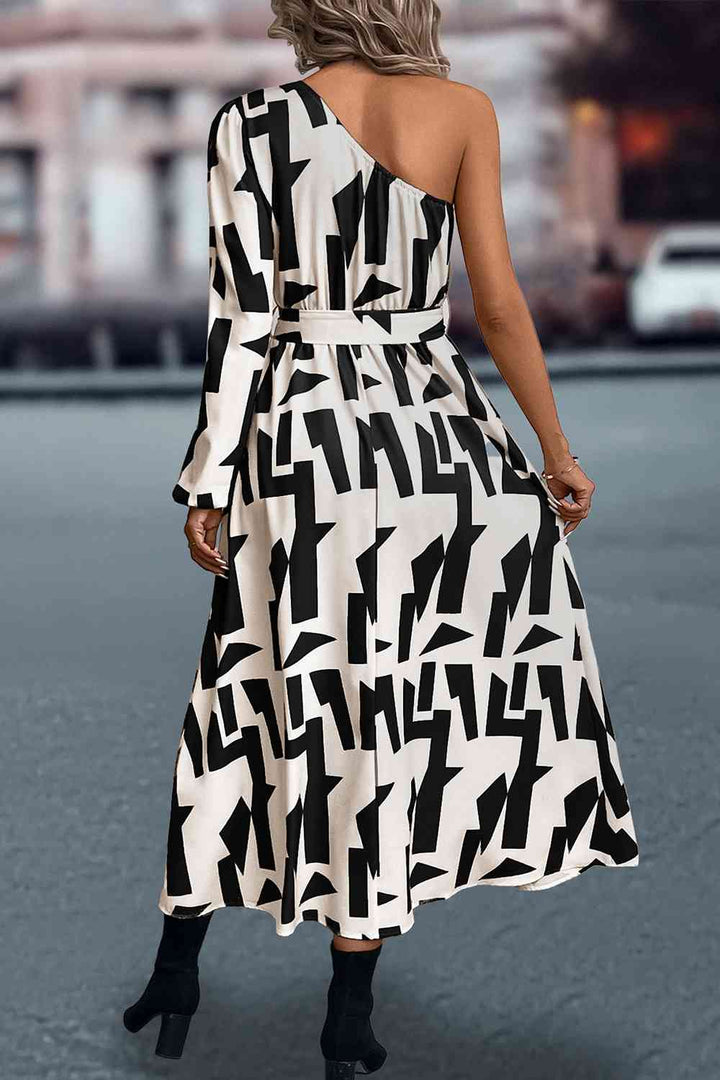 Printed One-Shoulder Tie Waist Dress | 1mrk.com