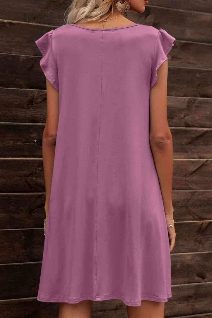 Butterfly Sleeve Round Neck Dress |1mrk.com